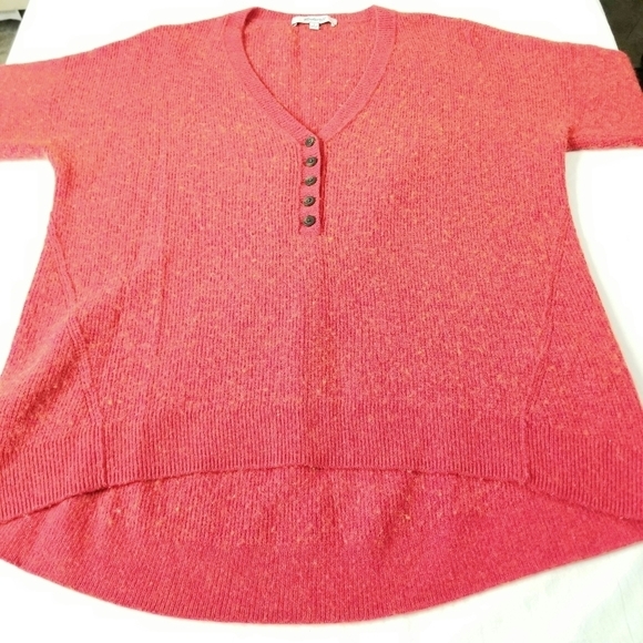 Madewell Women's Red Orange Wool Alpaca Blend Longsleeve V-neck Hi-Lo Sweater, S - Picture 5 of 10